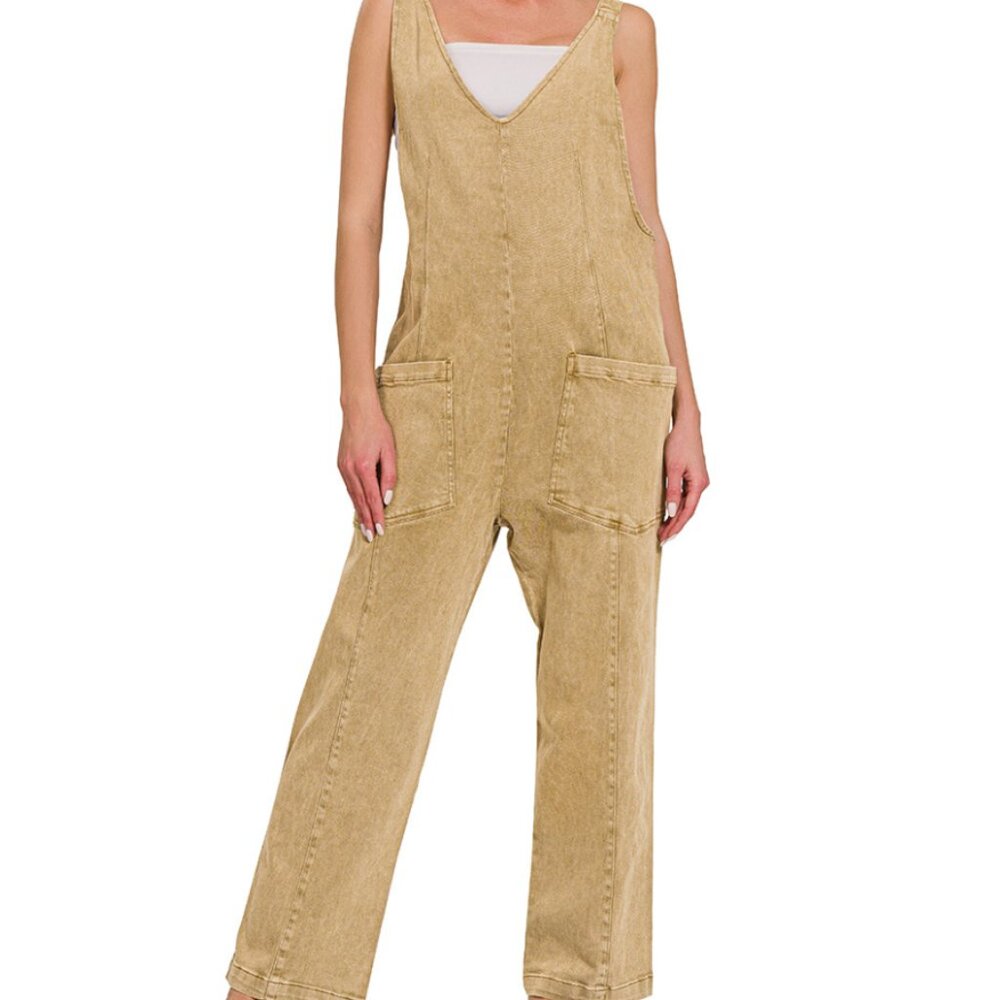 Overalls  ADJUSTABLE STRAP JUMPSUIT WITH POCKET | Lt. Camel - Picture 2 of 7